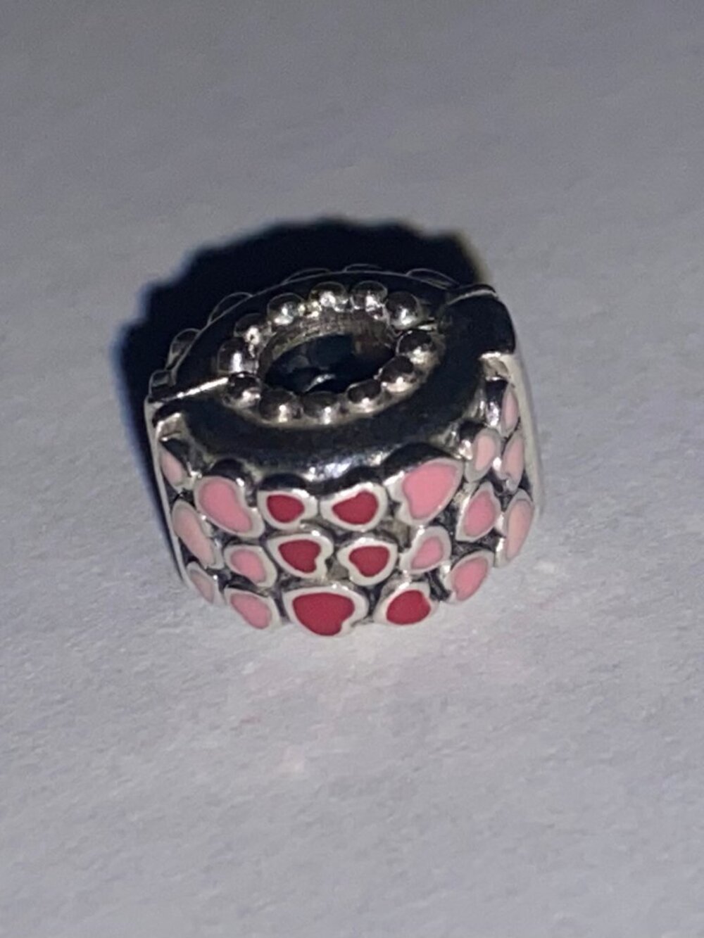 Pandora Pink and Red Enamel Hearts Spacer Charm Sterling Silver